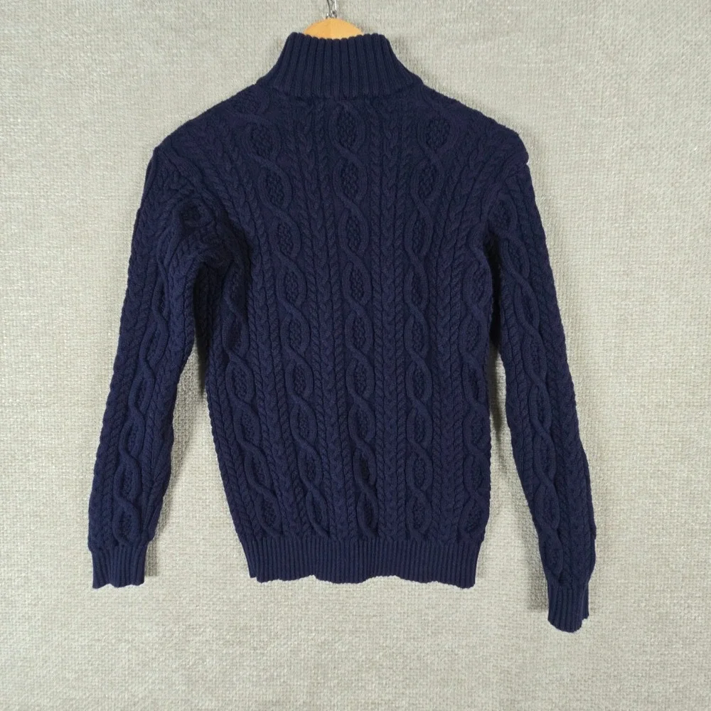 Hope & Henry Boys Navy Blue Organic Cotton Cable Knit Mock Neck Sweater‎ Size L